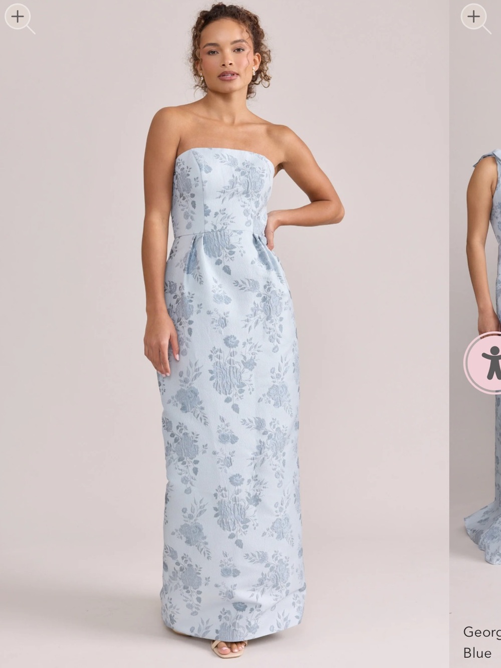 Revelry Strapless Floral Jacquard Gown in sky Blue